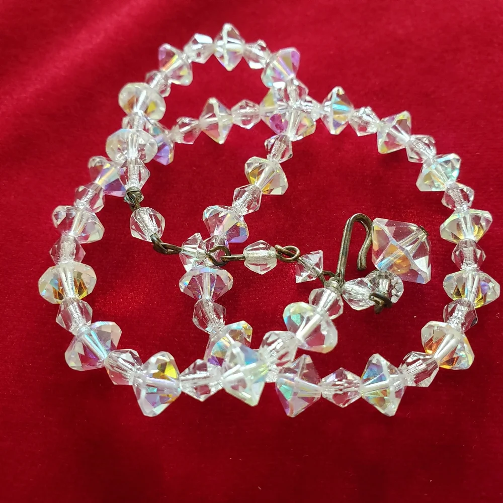 Vintage CHOKER CRYSTAL NECKLACE SINGLE STRAND hook clasp - Picture 7 of 12